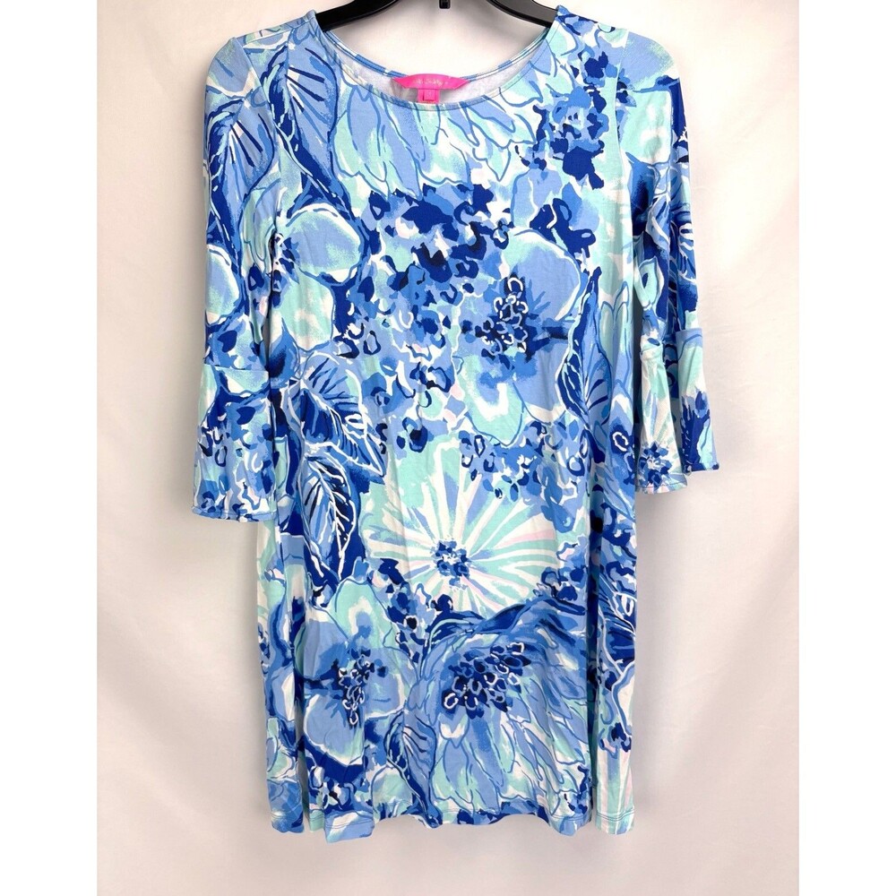 Lilly‎ Pulitzer Small Ophelia Swing Dress Coastal Blue Bell Sleeve Floral
